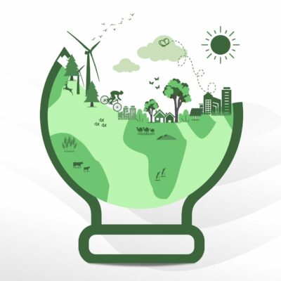Energiesparen Strom Nachhaltig Glühbirne Umwelt Umweltbewusst Landschaft Erde Globus Nachhaltig Ökostrom Energiewende Grüne Energie Windkraft Solarenergie